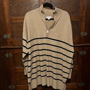 Ava and Viv women’s 1x Tan and Black Striped Zip-Up Sweater